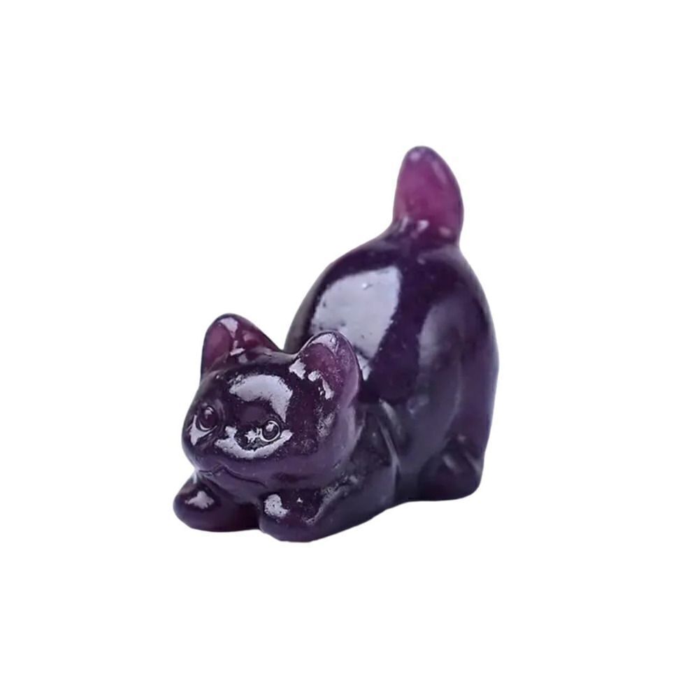 New! Natural Carved Cat in Lilac Lepidolite Calming Stone